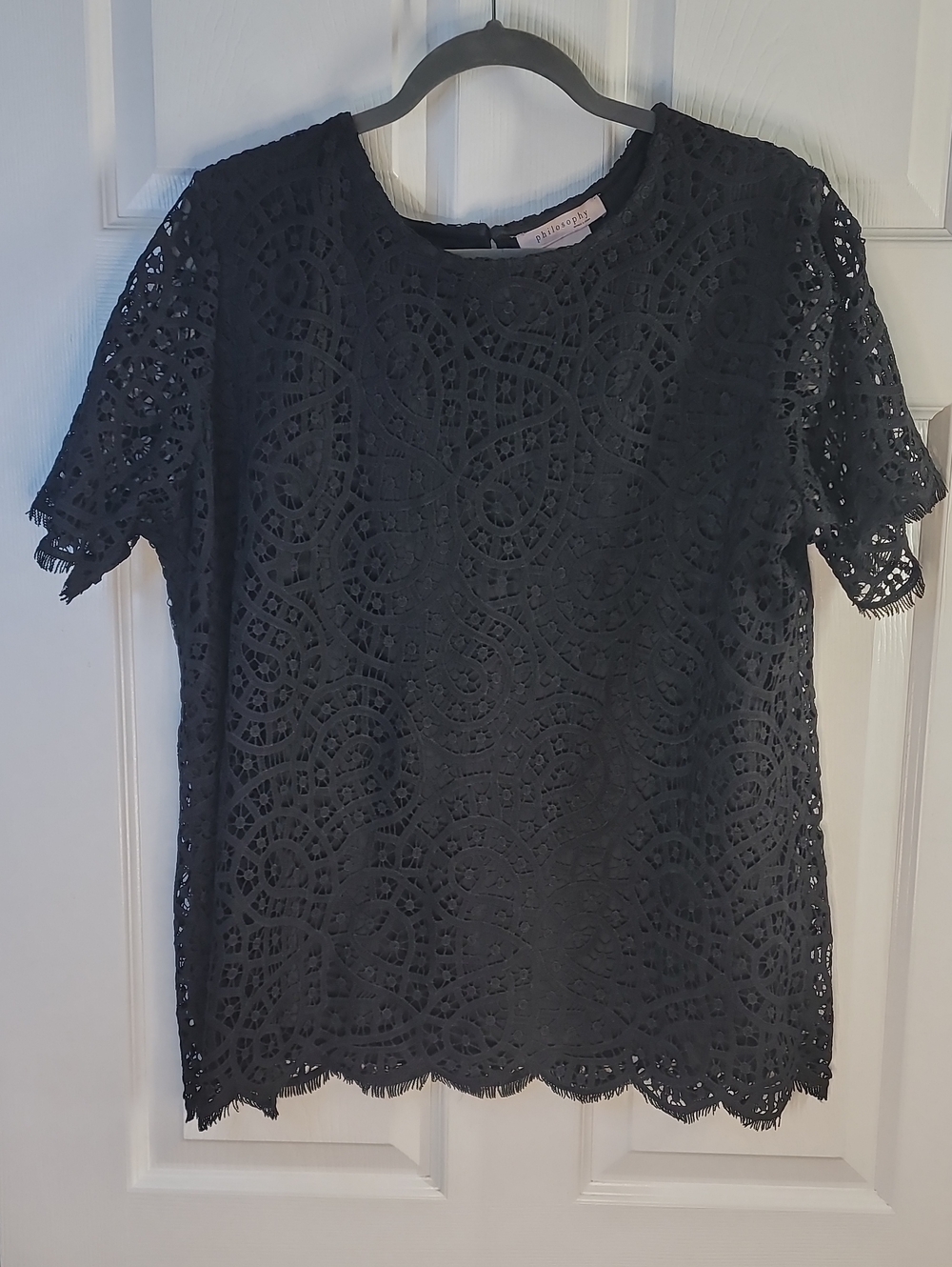 Philosophy Black Lace Short Sleeve Blouse